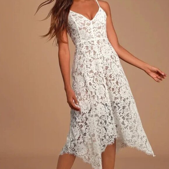Lulus Dresses & Skirts - LULUS One Wish white/cream lace midi dress Size Small NEW WITH TAGS